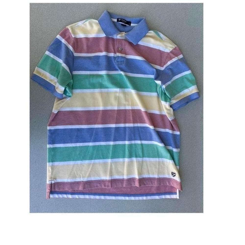 Chaps Mens Multi Color Striped Short Sleeve Pique Polo Shirt‎